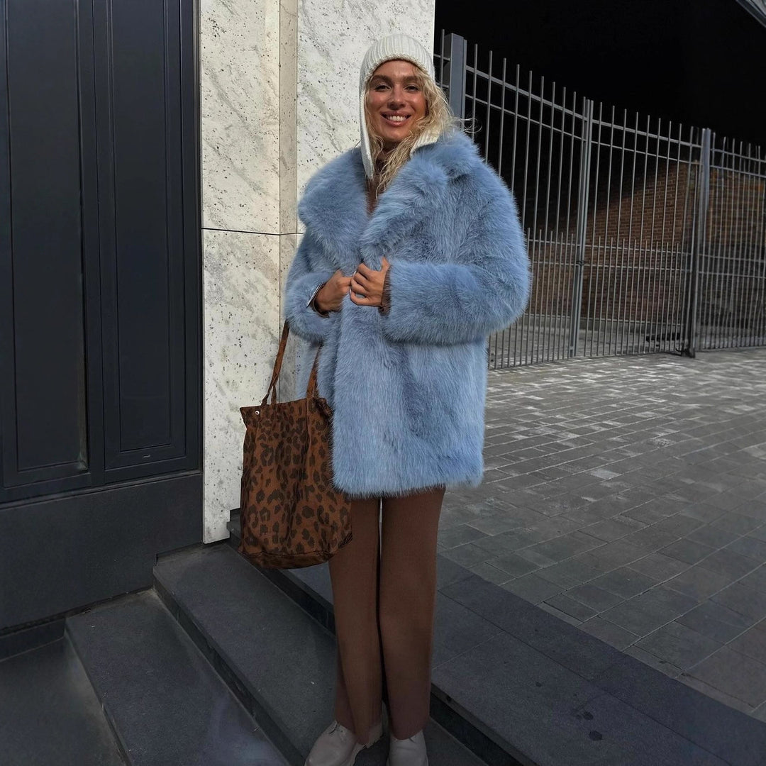 Damen Luxuriöse Kunstfelljacke mit voluminösen Ärmeln EB