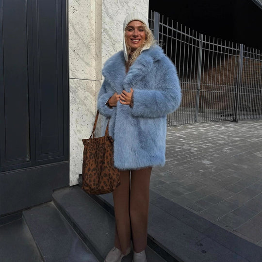 Damen Luxuriöse Kunstfelljacke mit voluminösen Ärmeln EB