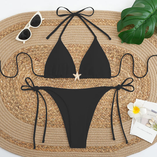 Damen Triangel-Bikini mit verstellbaren Bindebändern und zierlichen Muscheldetails EB