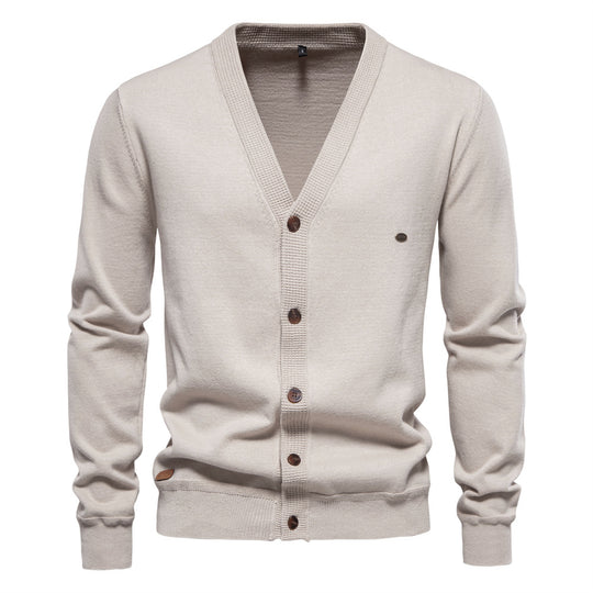 Herren Strickjacke mit V-Ausschnitt und modischen Holzknöpfen EB