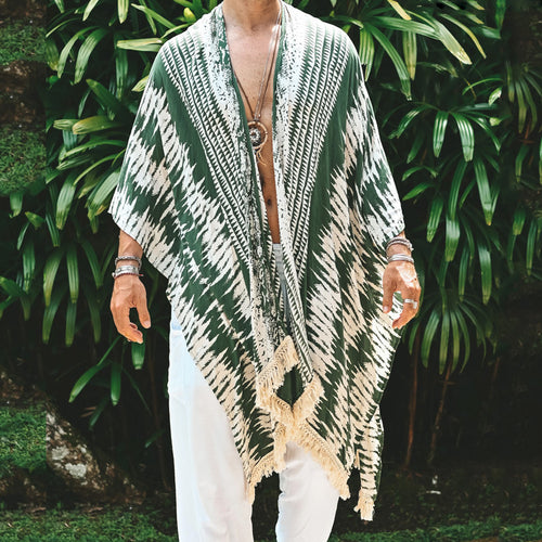Herren nan leichter Strandponcho im Kimono-Stil mit Fransen EB