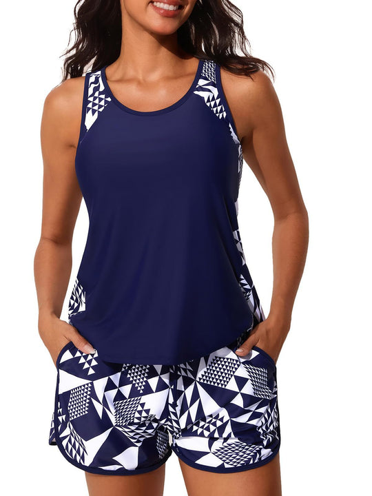 Damen Sportliches Tankini-Set mit hohem Bund und floralem Muster EB