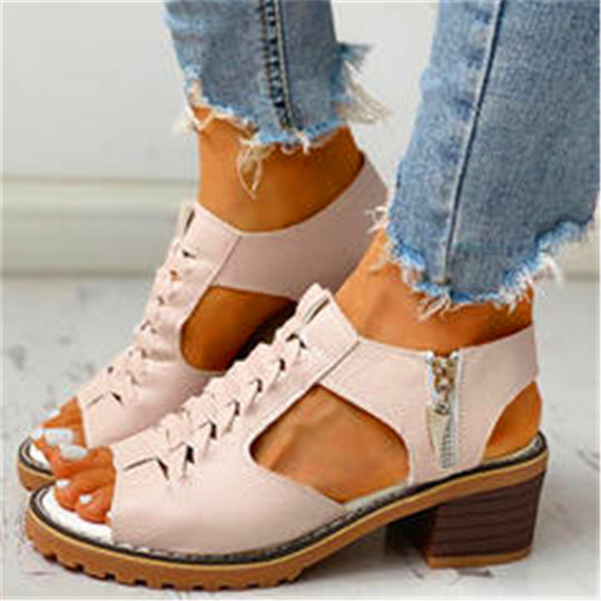 Damen elegante Sandalen mit geflochtenen Riemen und komfortablem Blockabsatz EB