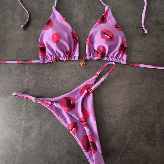 Damen Bikini-Set mit verstellbarem Triangel-Oberteil und hoch geschnittenen Hüftbund EB