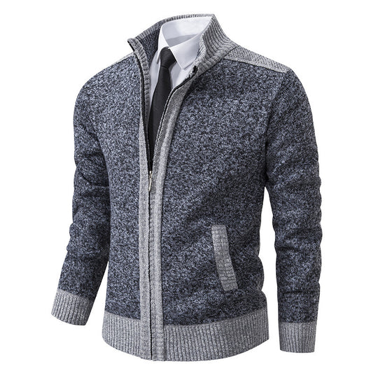 Herren elegante Strickjacke mit modernem Reißverschluss und hohem Kragen EB