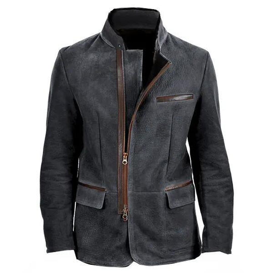 Herren nan elegante Wildlederjacke mit Stehkragen und verdecktem Reißverschluss EB