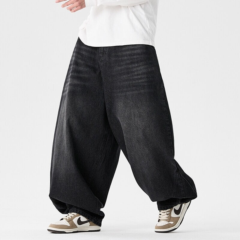 Herren nan extraweite Baggy-Jeans mit tiefem Schritt, relaxed Low-Crotch Schnitt und weitem Saum EB