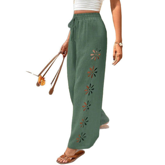 Damen Weite Stoffhose mit Stickerei EB