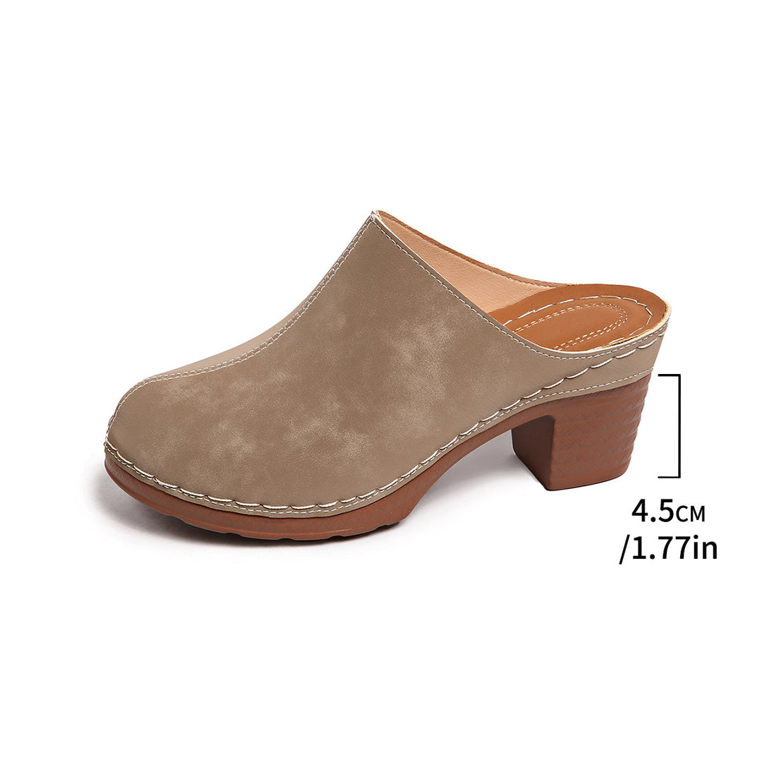 Damen bequeme Clogs aus hochwertigem Wildleder mit elegantem Blockabsatz EB