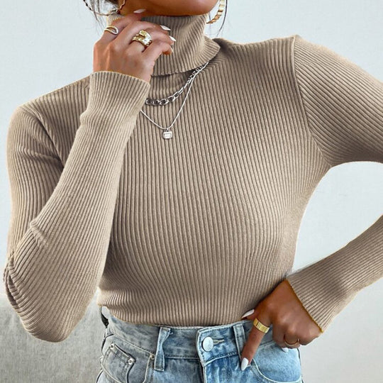 Damen Eleganter Rollkragenpullover mit feiner Rippstruktur EB