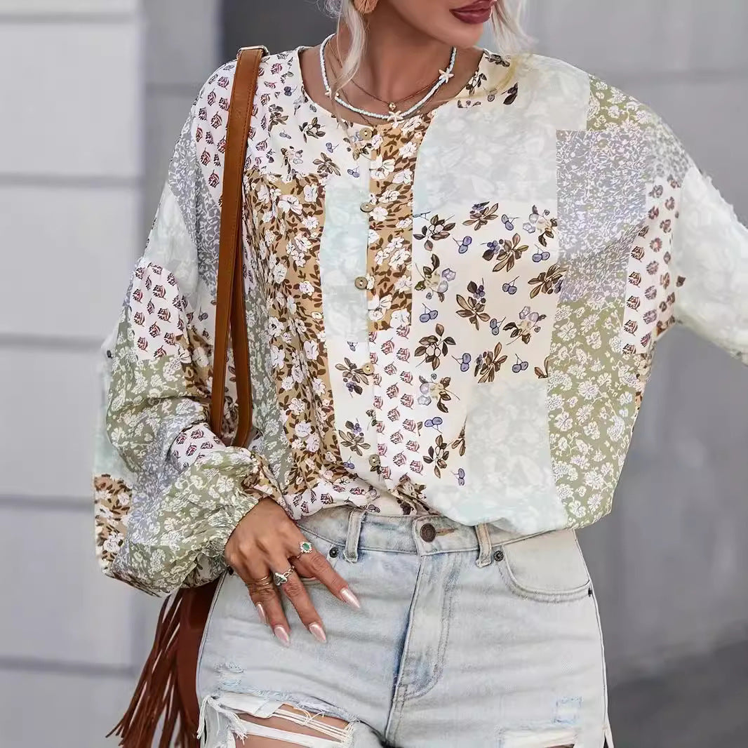 Damen Bluse mit einzigartigem Patchwork-Design EB