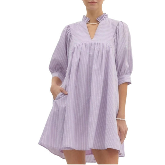 Damen Kurzarm Kleid mit modernem Stehkragen und Volant-Detail EB