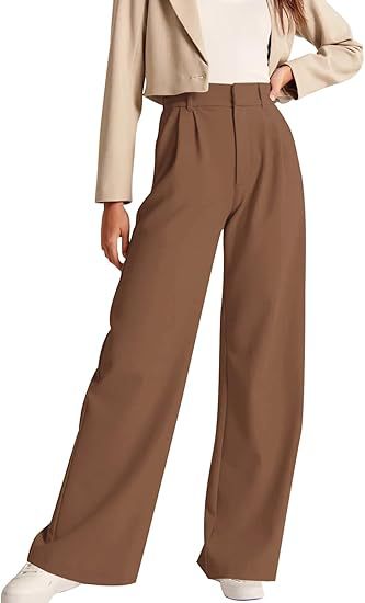 Damen weite High-Waist Hose mit Falten- und Bunddetails EB