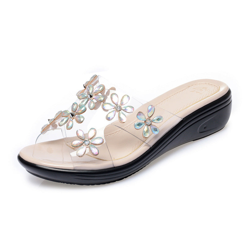 Damen modische Sandalen mit floralen Verzierungen und komfortablem Fußbett EB