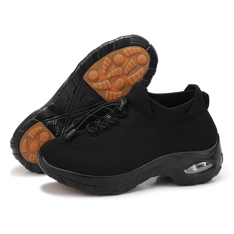 Damen nan atmungsaktive gestrickte Plateausneaker mit Luftkissenfederung und elastischem Schaft EB