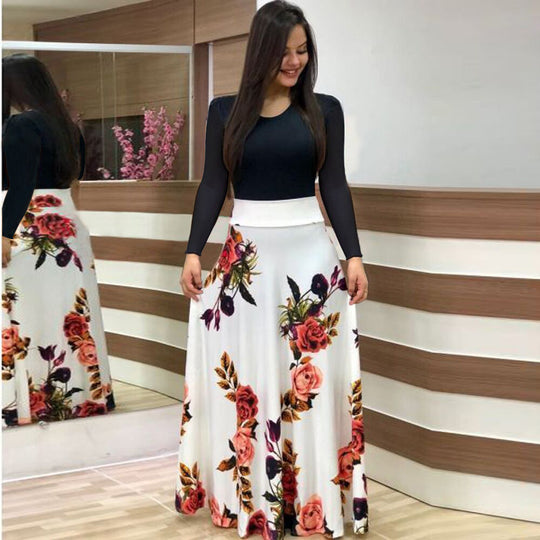 Damen Elegantes Maxikleid mit grafischem Druck und flexiblem Bund EB