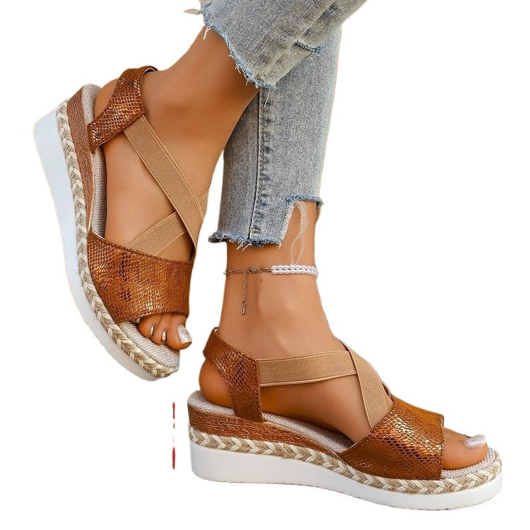 Damen Wedge-Sandalen mit elastischen Riemen und Komfortfütterung EB