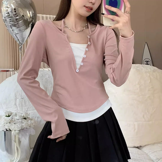 Damen Langarmshirt mit modernem Knopfleistentwurf und lässigem Schnitt EB