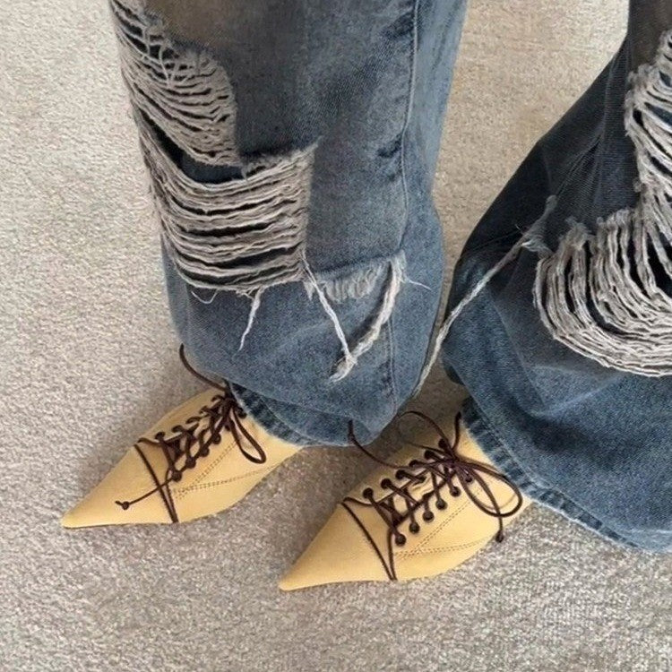 Damen elegante Schnürschuhe mit spitzem Schuhdesign und feinem Leder EB