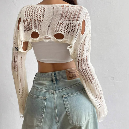 Damen Off-Shoulder Strickoberteil mit Cut-Out-Details und lässigem Schnitt EB