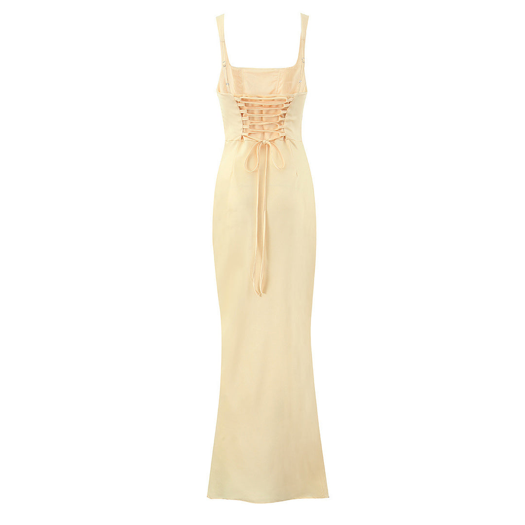 Damen Maxikleid mit elegantem quadratischen Ausschnitt und raffiniertem Drapierungsdesign EB