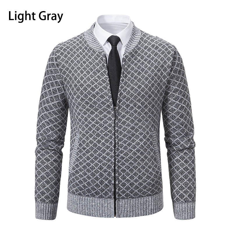 Herren modische Strickjacke mit modernem Zopfmuster und Reißverschluss EB