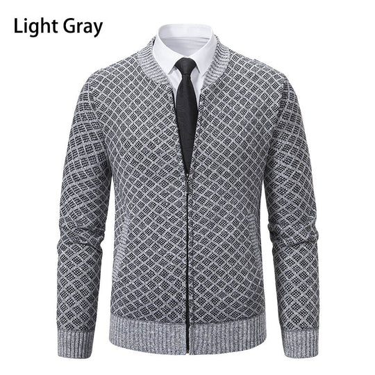 Herren modische Strickjacke mit modernem Zopfmuster und Reißverschluss EB