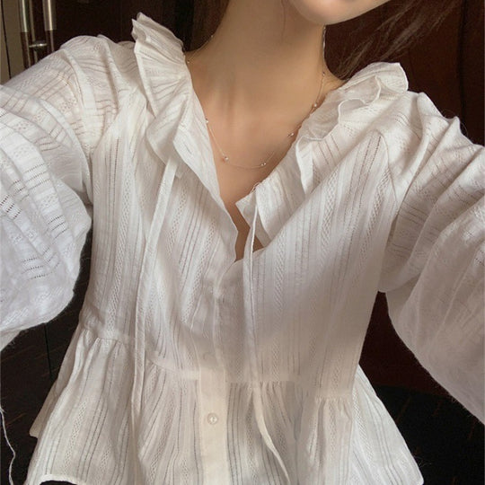 Damen Rüschensaum Bluse EB