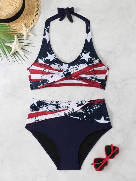 Damen Sportliches Bikini-Set mit hochgeschnittenem Bund EB