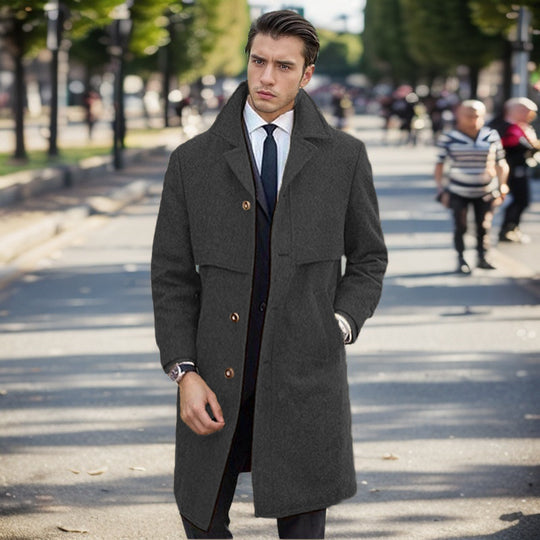 Herren eleganter Wollmantel mit doppelter Knopfleiste und modernem Design EB
