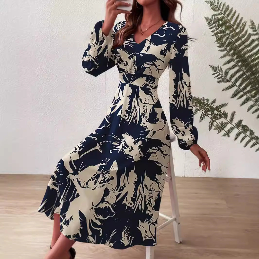 Damen Midi-Kleid mit floralen Details und schickem V-Ausschnitt EB