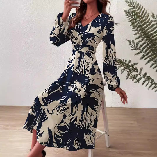 Damen Midi-Kleid mit floralen Details und schickem V-Ausschnitt EB