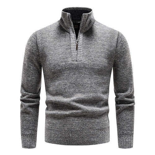 Herren komfortabler Strickpullover mit halbem Reißverschluss und feinem Muster EB