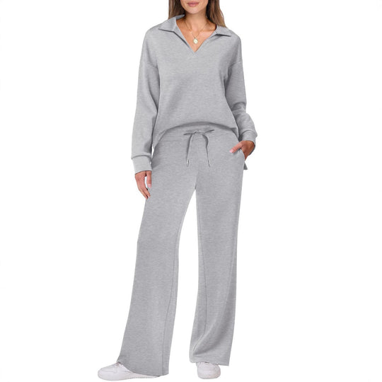 Damen Bequemer Freizeitanzug mit elegantem V-Ausschnitt und lockerem Schnitt EB