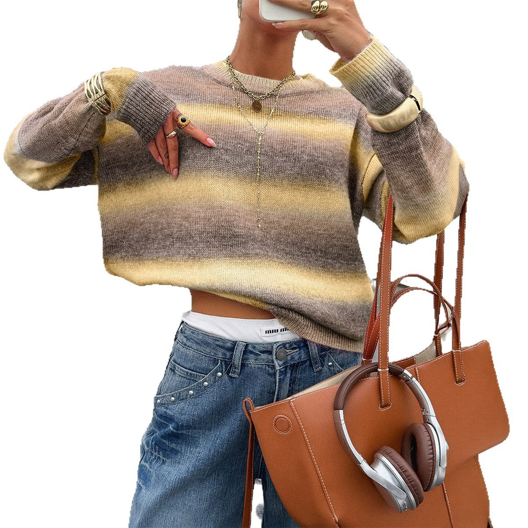 Damen nan Oversized-Feinstrickpullover mit Ombre-Verlauf, Rundhalsausschnitt und überschnittener Schulter EB