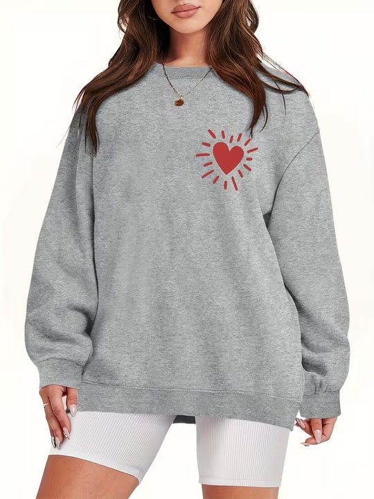 Damen Sweatshirt mit lässigem Herzmotiv und übergroßem Schnitt EB