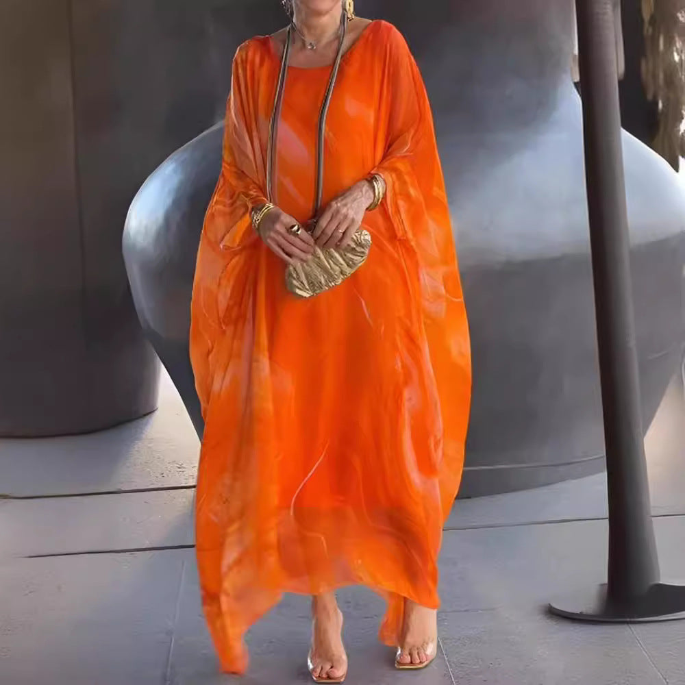 Damen fließendes Kaftan-Kleid mit auffälligem Muster EB