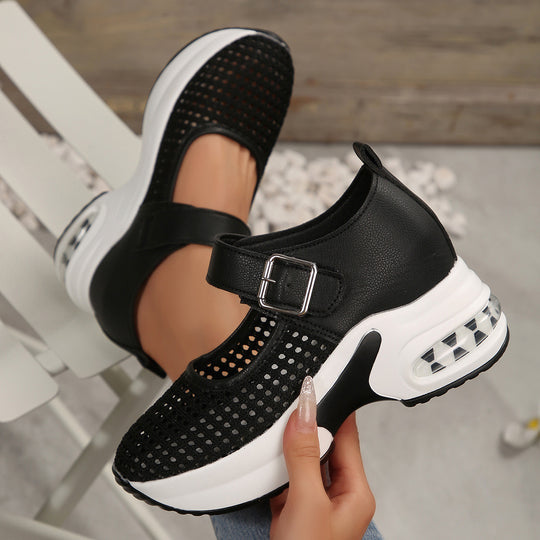 Damen Sportliche Sneakers mit atmungsaktivem Netzdesign und verstellbarem Riemen EB