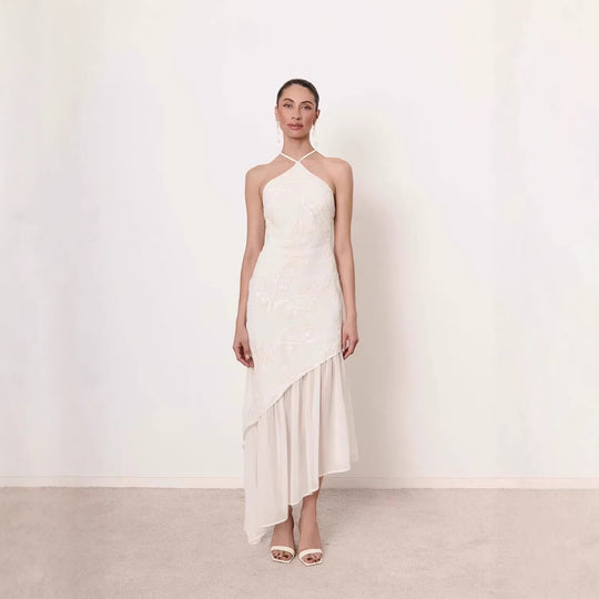 Damen Asymmetrisches Hochzeitskleid mit eleganter Spitze EB
