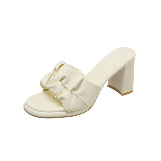 Damen elegante Blockabsatz-Sandalen mit modischem Rüschendesign EB