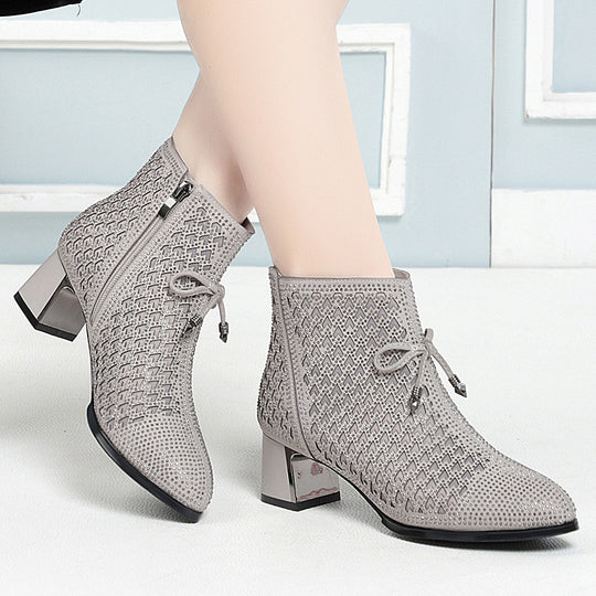 Damen Stiefeletten mit funkelndem Strass und elegantem Blockabsatz EB