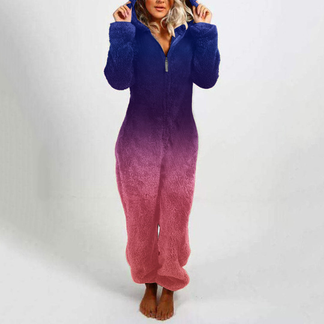 Damen Fleece-Einteiler mit Kapuze und Farbverlaufsdesign EB