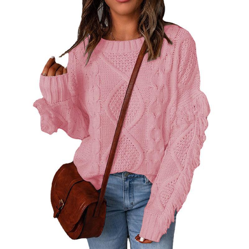 Damen Grobstrickpullover mit überschnittenen Schultern und elastischen Bündchen EB