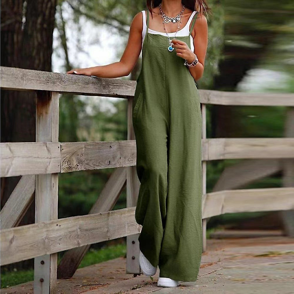 Damen Lässiger Jumpsuit mit weitem Bein und praktischen Taschen EB