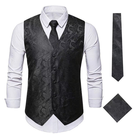Herren nan Paisley Satin Anzugweste Set mit Krawatte und Einstecktuch EB
