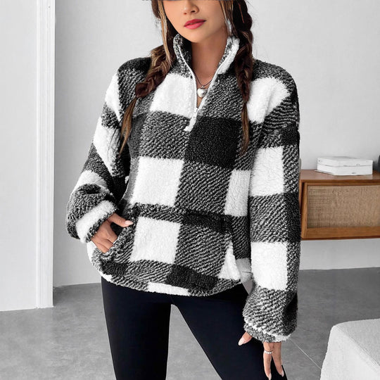 Damen Fleece-Pulloverjacke mit Reißverschluss und Taschen EB