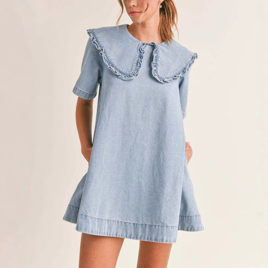 Damen Jeanskleid mit eleganter Rüschenkragenverarbeitung EB