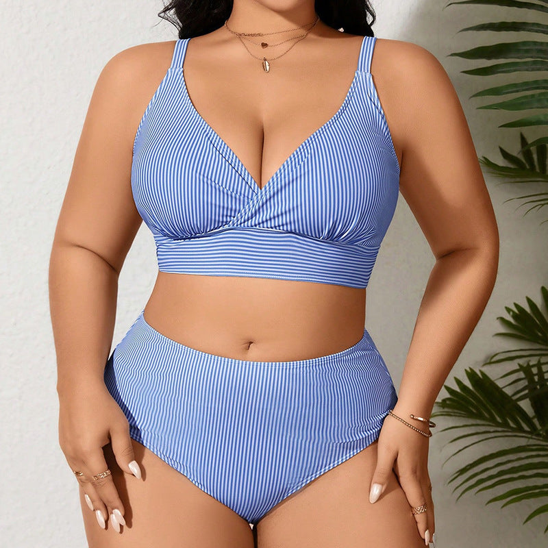 Damen Hochtaillierter Bikini mit modischem Streifenmuster EB