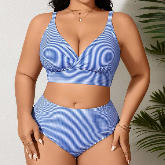Damen Hochtaillierter Bikini mit modischem Streifenmuster EB