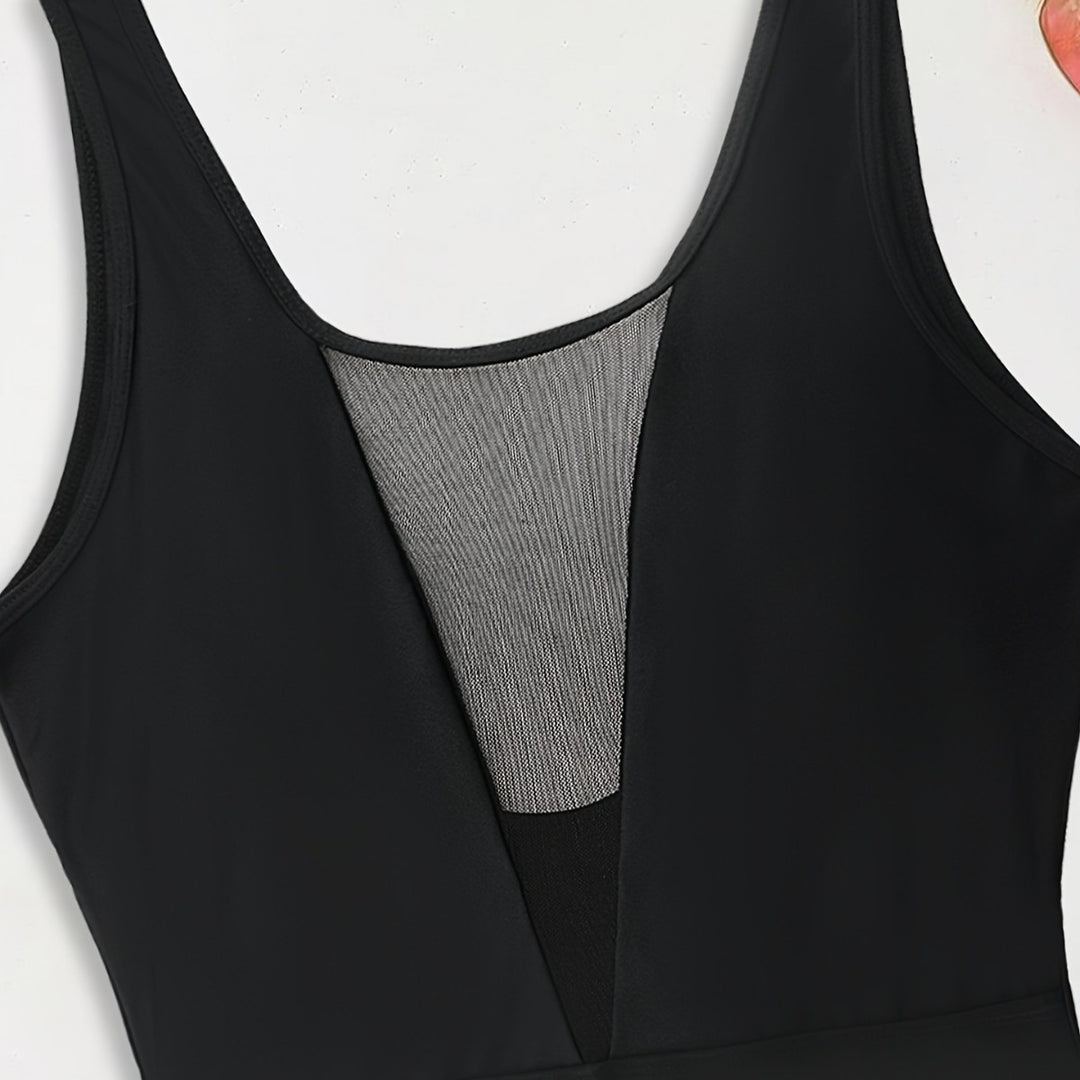 Damen Hochgeschlossener Monokini mit transparenten Mesh-Details EB